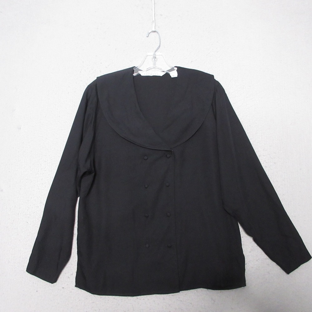 Vintage Express Top Black Sailor‎ Collar Double Breasted 90s Minimalism Y2K Goth